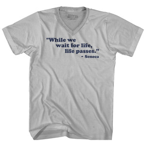 While We Wait For Life Life Passes Seneca Adult Tri-Blend V-neck T-shirt - Cool Grey While We Wait For Life Life Passes Seneca Adult Tri-Blend V-neck T-shirt - Cool Grey