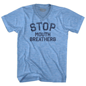 Stop Mouth Breathers Adult Tri-Blend V-neck T-shirt - Athletic Blue Stop Mouth Breathers Adult Tri-Blend V-neck T-shirt - Athletic Blue