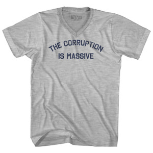 The Corruption Is Massive Adult Cotton V-neck T-shirt-Grey Heather