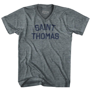 Saint Thomas Tri-Blend V-Neck Womens Junior Cut T-Shirt - Athletic Grey