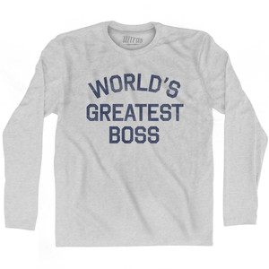 World's Greatest Boss Adult Cotton Long Sleeve T-Shirt-Grey Heather