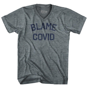 Blame Covid Adult Tri-Blend V-neck T-shirt - Athletic Grey