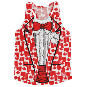 Canada Flag Tuxeo Running Tank Top Racerback Track and Cross Country Singlet Jersey Made In USA - Red Canada Flag Tuxeo Running Tank Top Racerback Track and Cross Country Singlet Jersey Made In USA - Red