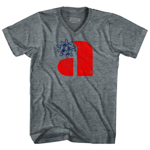 Philadelphia Atoms Red A and Blue Soccer Ball Logo Adult Tri-Blend V-Neck T-Shirt - Athletic Grey