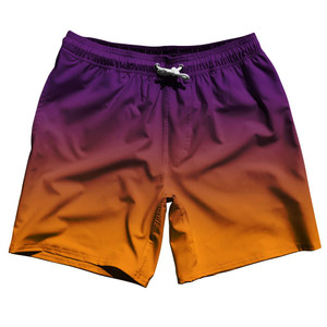 Purple and Orange Ombres Blend 7" Swim Shorts Made in USA - Purple Orange Purple and Orange Ombres Blend 7" Swim Shorts Made in USA - Purple Orange
