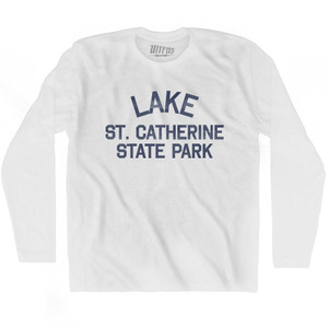 Vermont Lake St. Catherine State Park Adult Cotton Long Sleeve Vintage T-shirt - White Vermont Lake St. Catherine State Park Adult Cotton Long Sleeve Vintage T-shirt - White