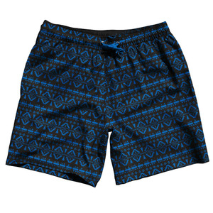 Ultras Chevron Black & Cyan 7" Swim Shorts Made in USA - Black Cyan Ultras Chevron Black & Cyan 7" Swim Shorts Made in USA - Black Cyan