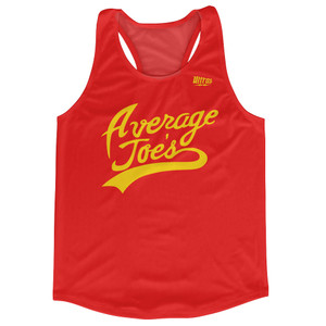 Average Joes Cursive Logo Running Racerback Tank Track Singlet Jersey Made In USA - Red Average Joes Cursive Logo Running Racerback Tank Track Singlet Jersey Made In USA - Red