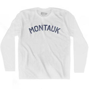 New York Montauk Adult Cotton Long Sleeve Vintage T-shirt - White New York Montauk Adult Cotton Long Sleeve Vintage T-shirt - White