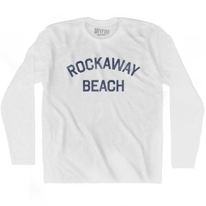 New York Rockaway Beach Adult Cotton Long Sleeve Vintage T-shirt - White New York Rockaway Beach Adult Cotton Long Sleeve Vintage T-shirt - White