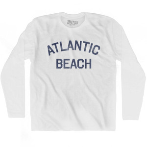 New York Atlantic Beach Adult Cotton Long Sleeve Vintage T-shirt - White New York Atlantic Beach Adult Cotton Long Sleeve Vintage T-shirt - White