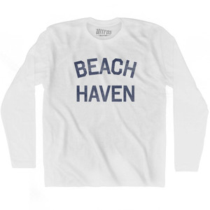New Jersey Beach Haven Adult Cotton Long Sleeve Vintage T-shirt - White New Jersey Beach Haven Adult Cotton Long Sleeve Vintage T-shirt - White
