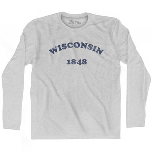 Wisconsin State 1848 Adult Cotton Long Sleeve Vintage T-shirt - Grey Heather