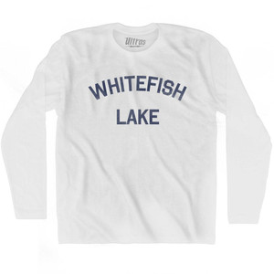 Montana Whitefish Lake Adult Cotton Long Sleeve Vintage T-shirt - White Montana Whitefish Lake Adult Cotton Long Sleeve Vintage T-shirt - White