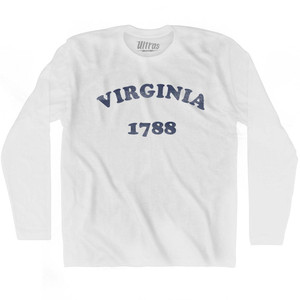 Virginia State 1788 Adult Cotton Long Sleeve Vintage T-shirt - White Virginia State 1788 Adult Cotton Long Sleeve Vintage T-shirt - White