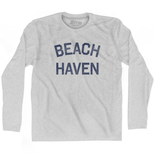 New Jersey Beach Haven Adult Cotton Long Sleeve Vintage T-shirt-Grey Heather New Jersey Beach Haven Adult Cotton Long Sleeve Vintage T-shirt-Grey Heather