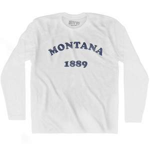 Montana State 1889 Adult Cotton Long Sleeve Vintage T-shirt - White Montana State 1889 Adult Cotton Long Sleeve Vintage T-shirt - White