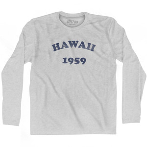 Hawaii State 1959 Adult Cotton Long Sleeve Vintage T-shirt-Grey Heather Hawaii State 1959 Adult Cotton Long Sleeve Vintage T-shirt-Grey Heather