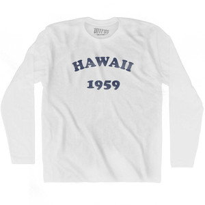 Hawaii State 1959 Adult Cotton Long Sleeve Vintage T-shirt - White Hawaii State 1959 Adult Cotton Long Sleeve Vintage T-shirt - White