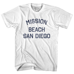 California Mission Beach, San Diego Womens Cotton Junior Cut Vintage T-shirt - White California Mission Beach, San Diego Womens Cotton Junior Cut Vintage T-shirt - White