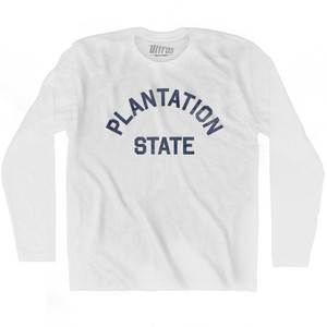 Rhode Island Plantation State Nickname Adult Cotton Long Sleeve T-shirt - White Rhode Island Plantation State Nickname Adult Cotton Long Sleeve T-shirt - White