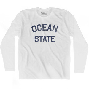 Rhode Island Ocean State Nickname Adult Cotton Long Sleeve T-shirt - White Rhode Island Ocean State Nickname Adult Cotton Long Sleeve T-shirt - White