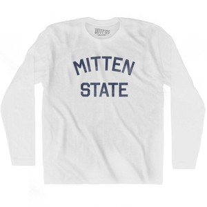 Michigan Mitten State Nickname Adult Cotton Long Sleeve T-shirt - White Michigan Mitten State Nickname Adult Cotton Long Sleeve T-shirt - White