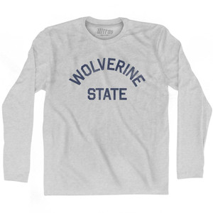 Michigan Wolverine State Nickname Adult Cotton Long Sleeve T-shirt-Grey Heather Michigan Wolverine State Nickname Adult Cotton Long Sleeve T-shirt-Grey Heather