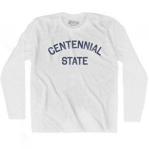 Colorado Centennial State Nickname Adult Cotton Long Sleeve T-shirt - White Colorado Centennial State Nickname Adult Cotton Long Sleeve T-shirt - White