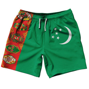 Turkmenistan Country Flag 7.5" Swim Shorts Made in USA - Green White Turkmenistan Country Flag 7.5" Swim Shorts Made in USA - Green White