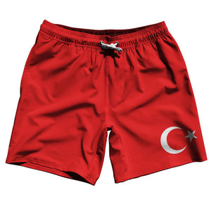 Turkey Country Flag 7.5" Swim Shorts Made in USA - Red White Turkey Country Flag 7.5" Swim Shorts Made in USA - Red White