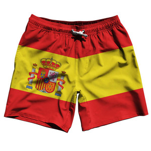 Spain Country Flag 7.5" Swim Shorts Made in USA - Red Yellow Spain Country Flag 7.5" Swim Shorts Made in USA - Red Yellow