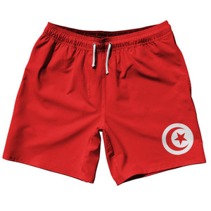 Tunisia Country Flag 7.5" Swim Shorts Made in USA - Red White