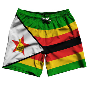 Zimbabwe Country Flag 7.5" Swim Shorts Made in USA - Green