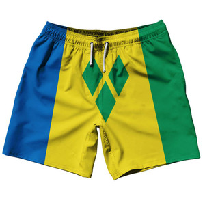 Saint Vincent and the Grenadines Country Flag 7.5" Swim Shorts Made in USA-Blue Yellow Green Saint Vincent and the Grenadines Country Flag 7.5" Swim Shorts Made in USA-Blue Yellow Green