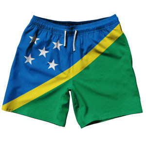 Solomon Islands Country Flag 7.5" Swim Shorts Made in USA - Blue Yellow Green Solomon Islands Country Flag 7.5" Swim Shorts Made in USA - Blue Yellow Green