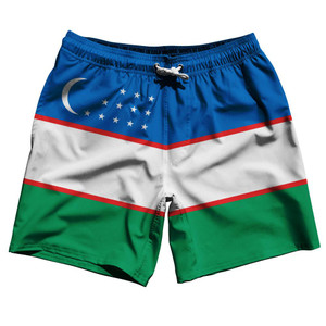 Uzbekistan Country Flag 7.5" Swim Shorts Made in USA - Blue Green Uzbekistan Country Flag 7.5" Swim Shorts Made in USA - Blue Green