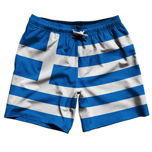 Greece Country Flag 7.5" Swim Shorts Made in USA - Blue White Greece Country Flag 7.5" Swim Shorts Made in USA - Blue White