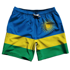 Rwanda Country Flag 7.5" Swim Shorts Made in USA - Blue Yellow Green Rwanda Country Flag 7.5" Swim Shorts Made in USA - Blue Yellow Green