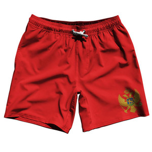 Montenegro Country Flag 7.5" Swim Shorts Made in USA - Yellow Red Montenegro Country Flag 7.5" Swim Shorts Made in USA - Yellow Red