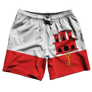 Gibraltar Country Flag 7.5" Swim Shorts Made in USA - White Yellow Red Gibraltar Country Flag 7.5" Swim Shorts Made in USA - White Yellow Red