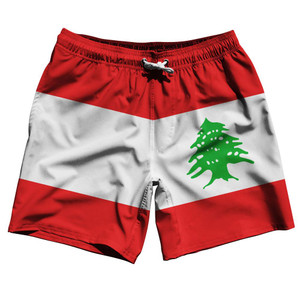 Lebanon Country Flag 7.5" Swim Shorts Made in USA - Red White Lebanon Country Flag 7.5" Swim Shorts Made in USA - Red White
