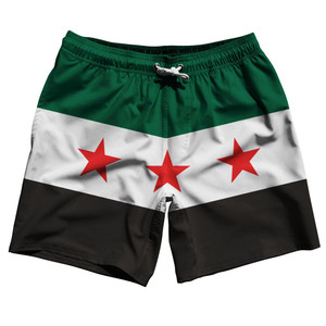 Syria Country Flag 7.5" Swim Shorts Made in USA - Green Black White Syria Country Flag 7.5" Swim Shorts Made in USA - Green Black White
