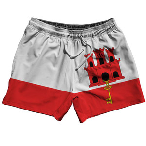 Gibraltar Country Flag 5" Swim Shorts Made in USA - White Yellow Red Gibraltar Country Flag 5" Swim Shorts Made in USA - White Yellow Red