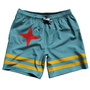 Aruba Country Flag 7.5" Swim Shorts Made in USA - Light Blue Yellow Aruba Country Flag 7.5" Swim Shorts Made in USA - Light Blue Yellow