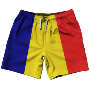 Romania Country Flag 7.5" Swim Shorts Made in USA - Blue Red Yellow Romania Country Flag 7.5" Swim Shorts Made in USA - Blue Red Yellow