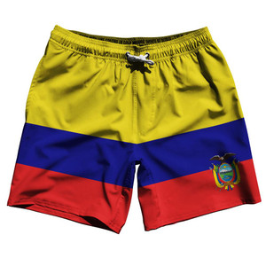 Ecuador Country Flag 7.5" Swim Shorts Made in USA - Yellow Red