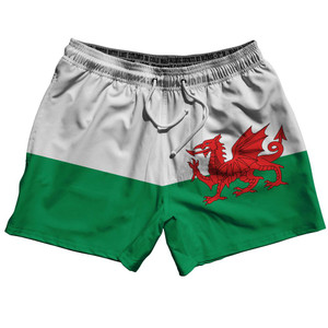 Wales Country Flag 5" Swim Shorts Made in USA - White Green Wales Country Flag 5" Swim Shorts Made in USA - White Green