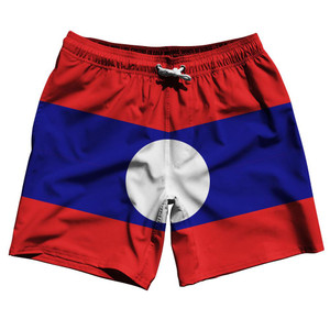 Laos Country Flag 7.5" Swim Shorts Made in USA - Red Blue Laos Country Flag 7.5" Swim Shorts Made in USA - Red Blue