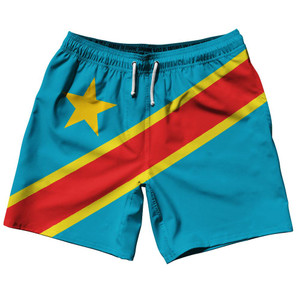 DR Congo Country Flag 7.5" Swim Shorts Made in USA - Blue Yellow DR Congo Country Flag 7.5" Swim Shorts Made in USA - Blue Yellow